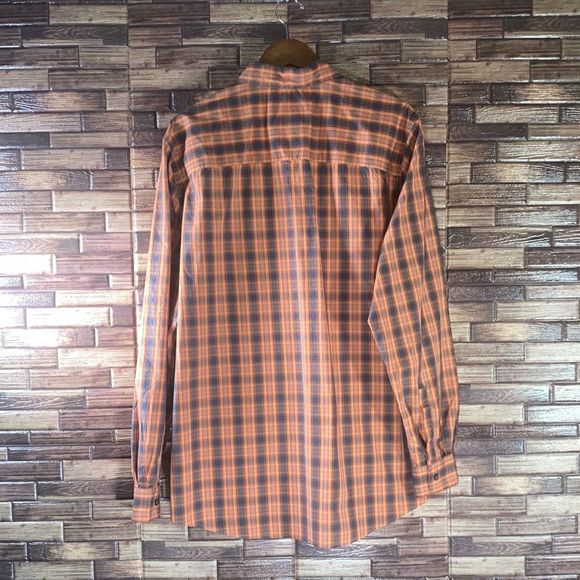 Mens Large Tall Eddie Bauer Mens Orange Plaid Long Sleeves Button Up - Picture 2 of 9